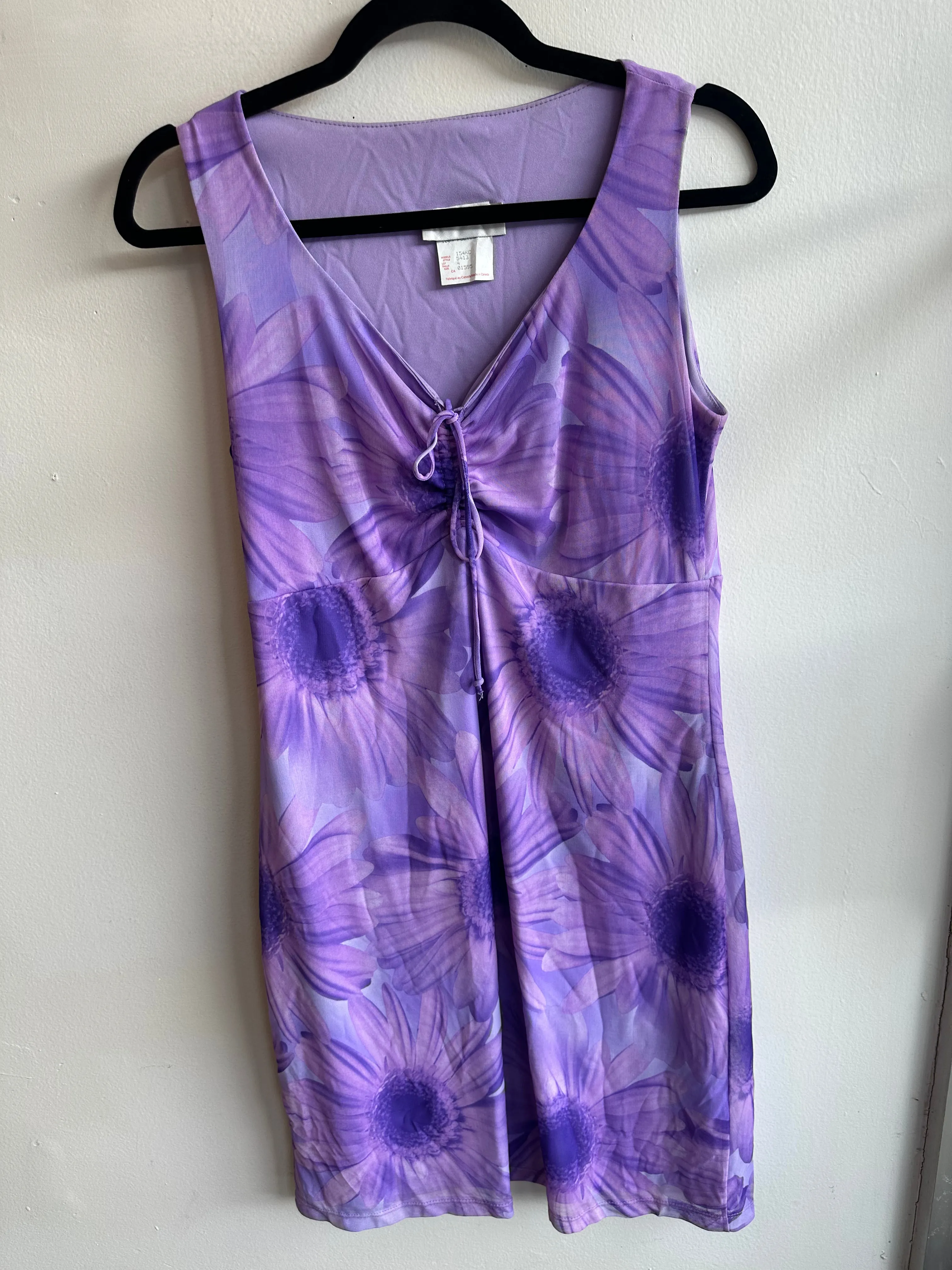 Vintage 90s Purple Floral Daisy Sleeveless Dress