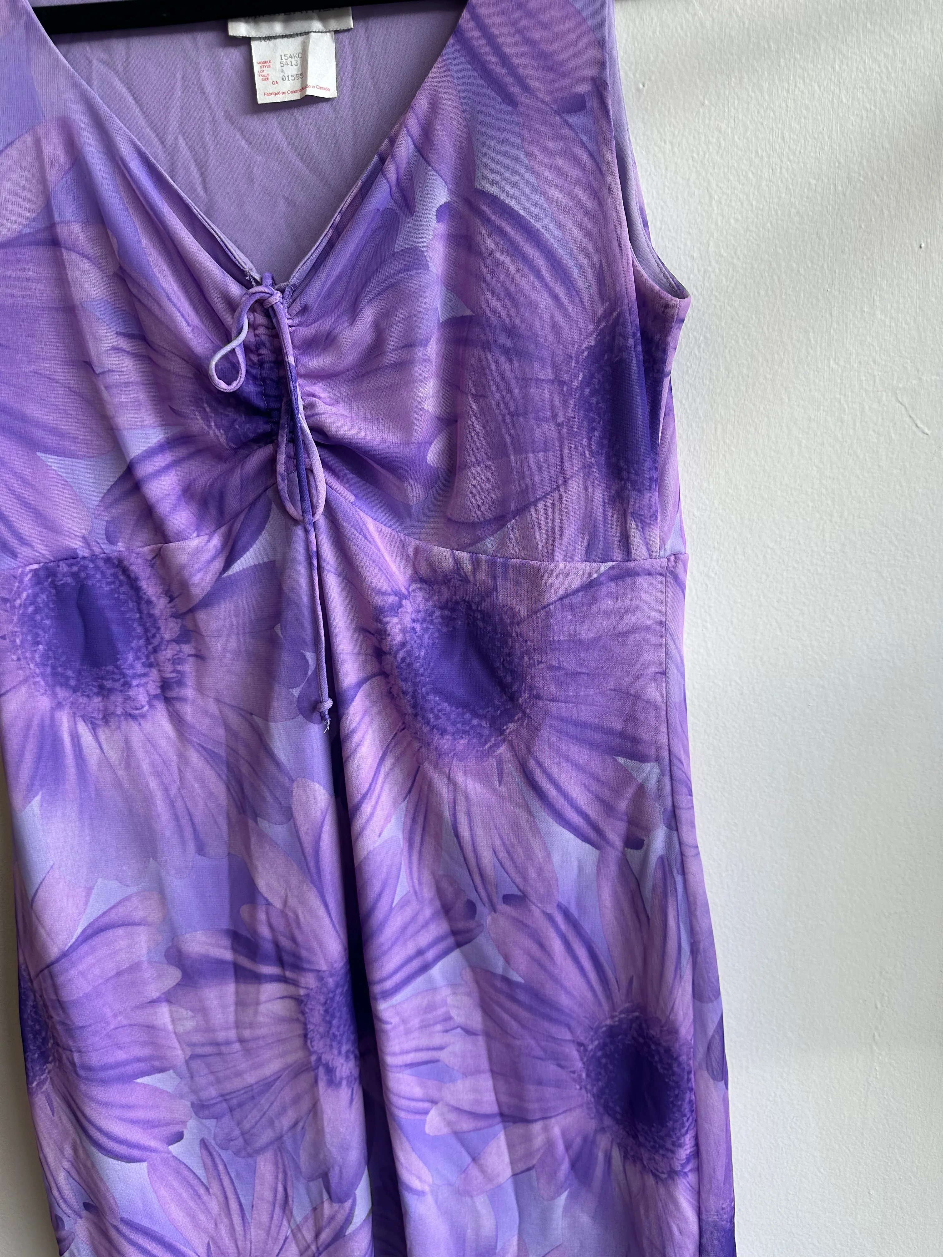 Vintage 90s Purple Floral Daisy Sleeveless Dress