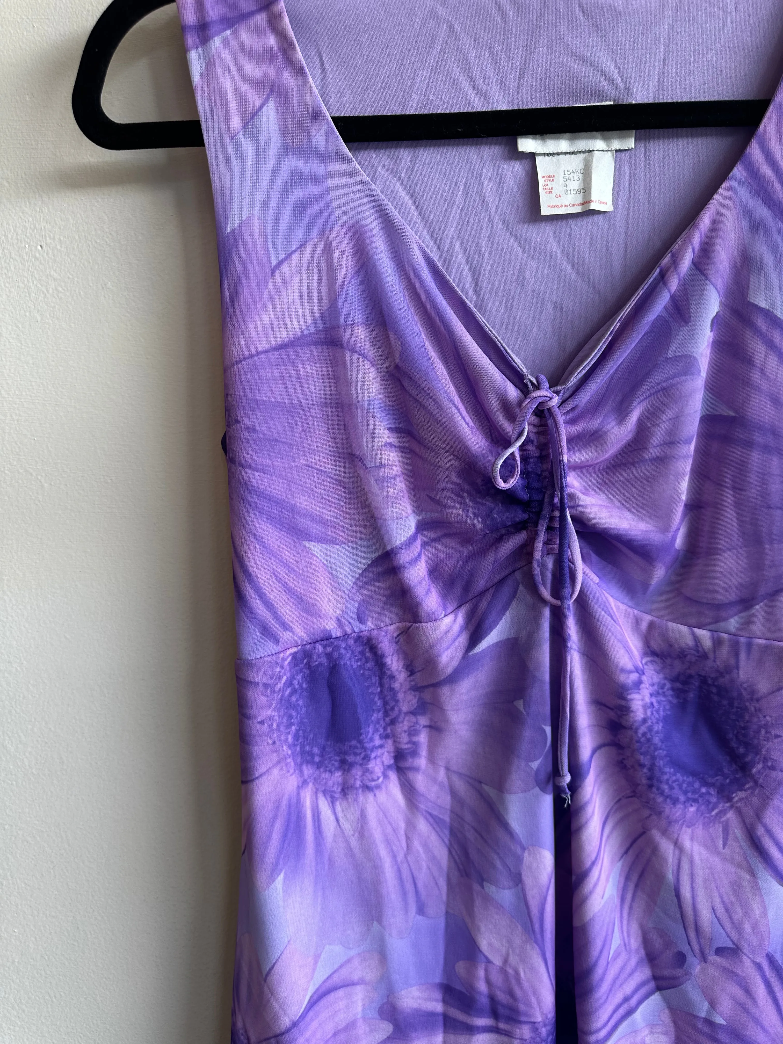 Vintage 90s Purple Floral Daisy Sleeveless Dress