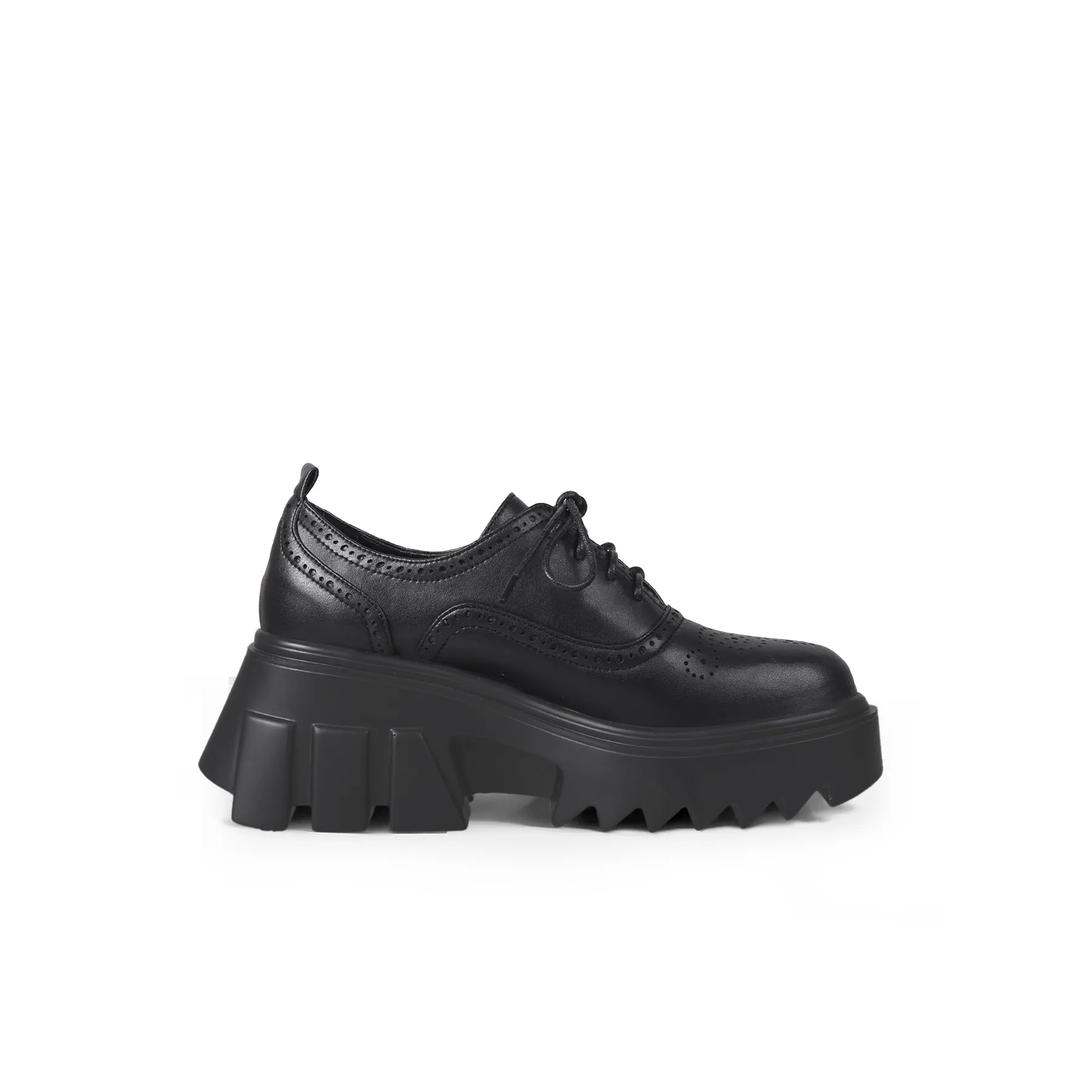 Vintage Black Leather Platform Oxford - Black