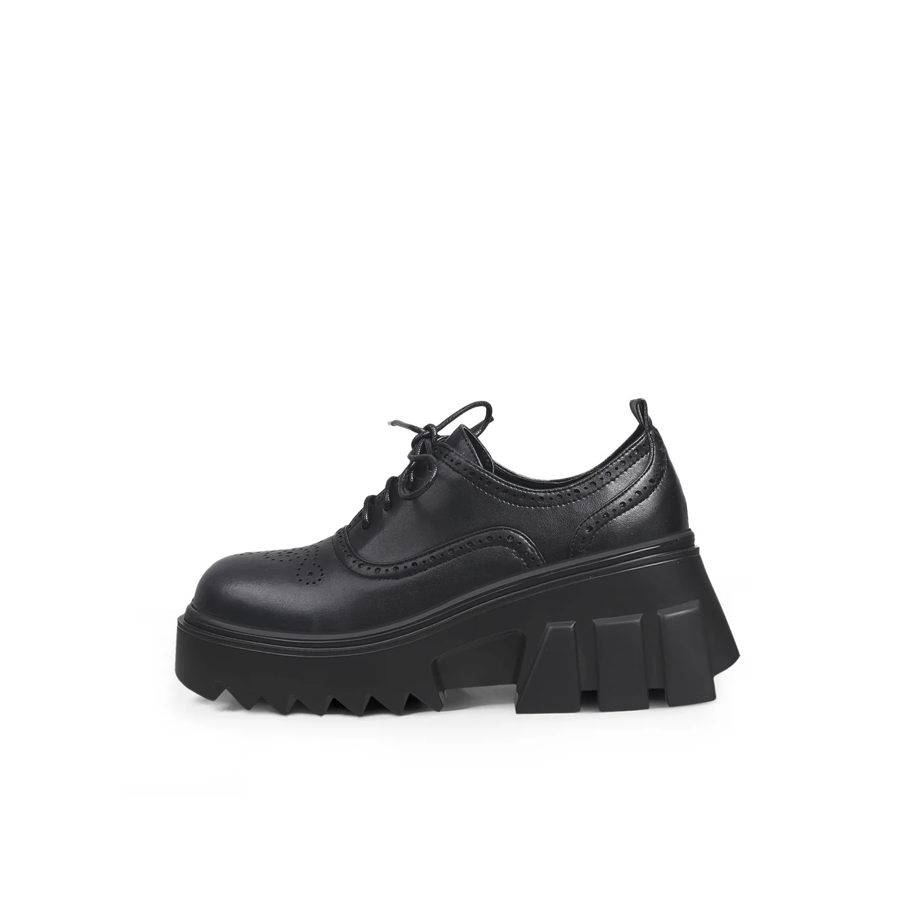 Vintage Black Leather Platform Oxford - Black