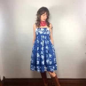 Vintage Indigo floral block print babydoll sundress // size 4