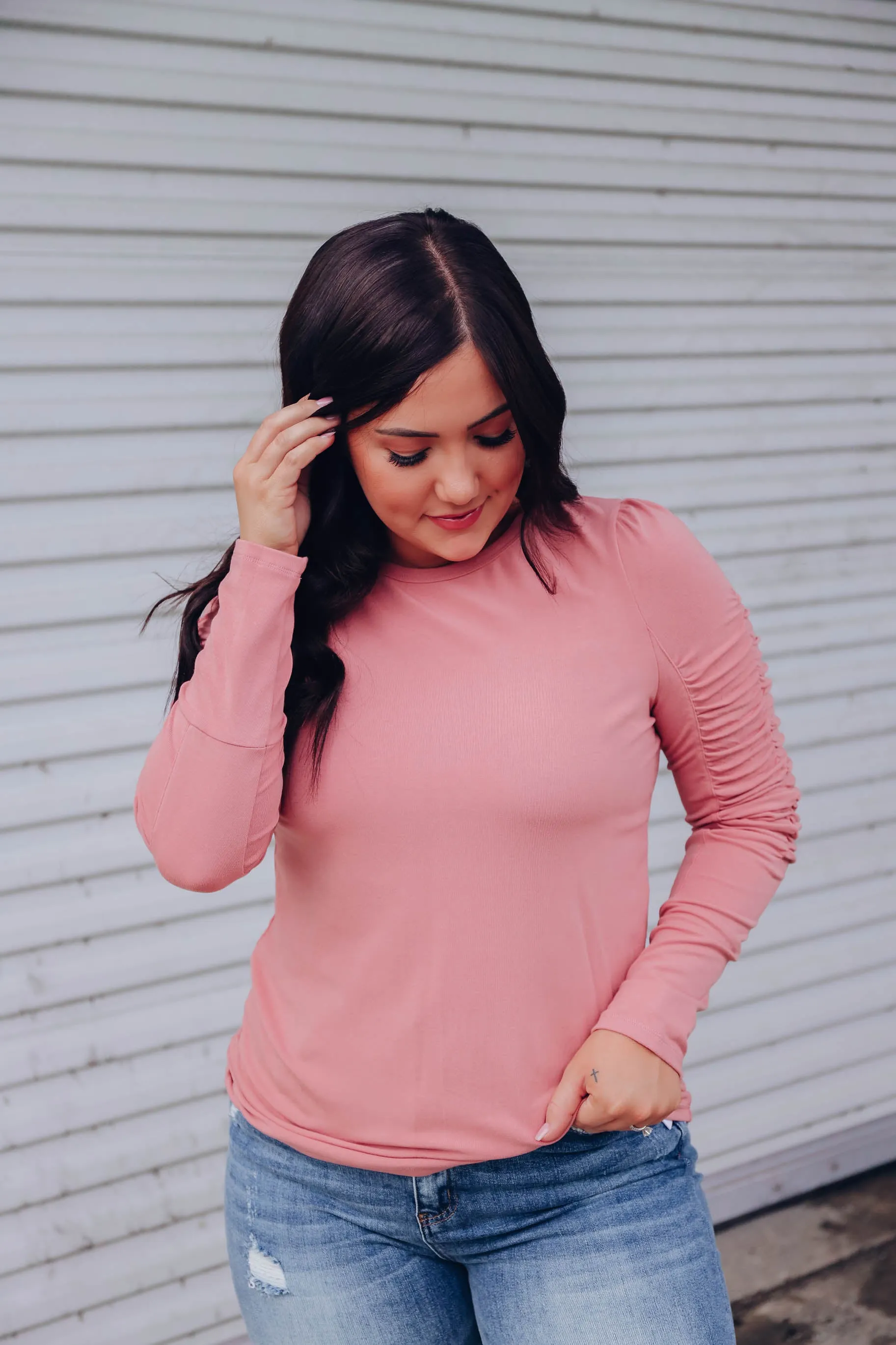 Vintage Rose Ruched Sleeve Top