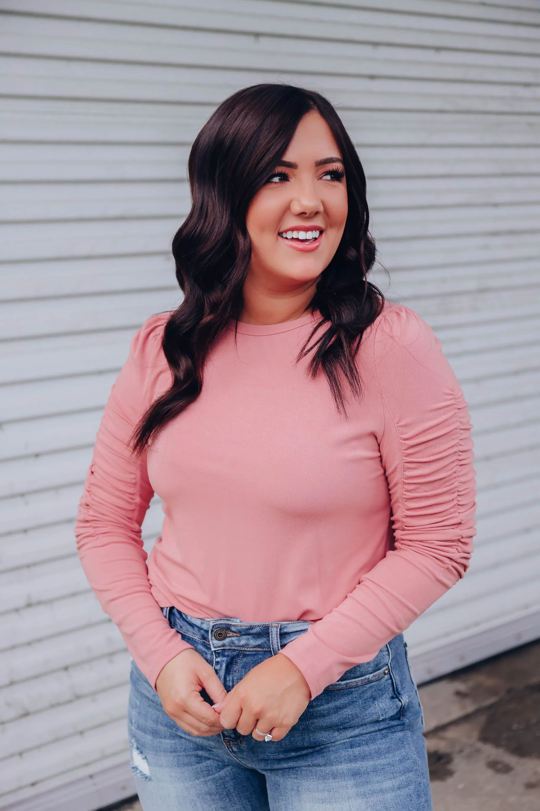 Vintage Rose Ruched Sleeve Top