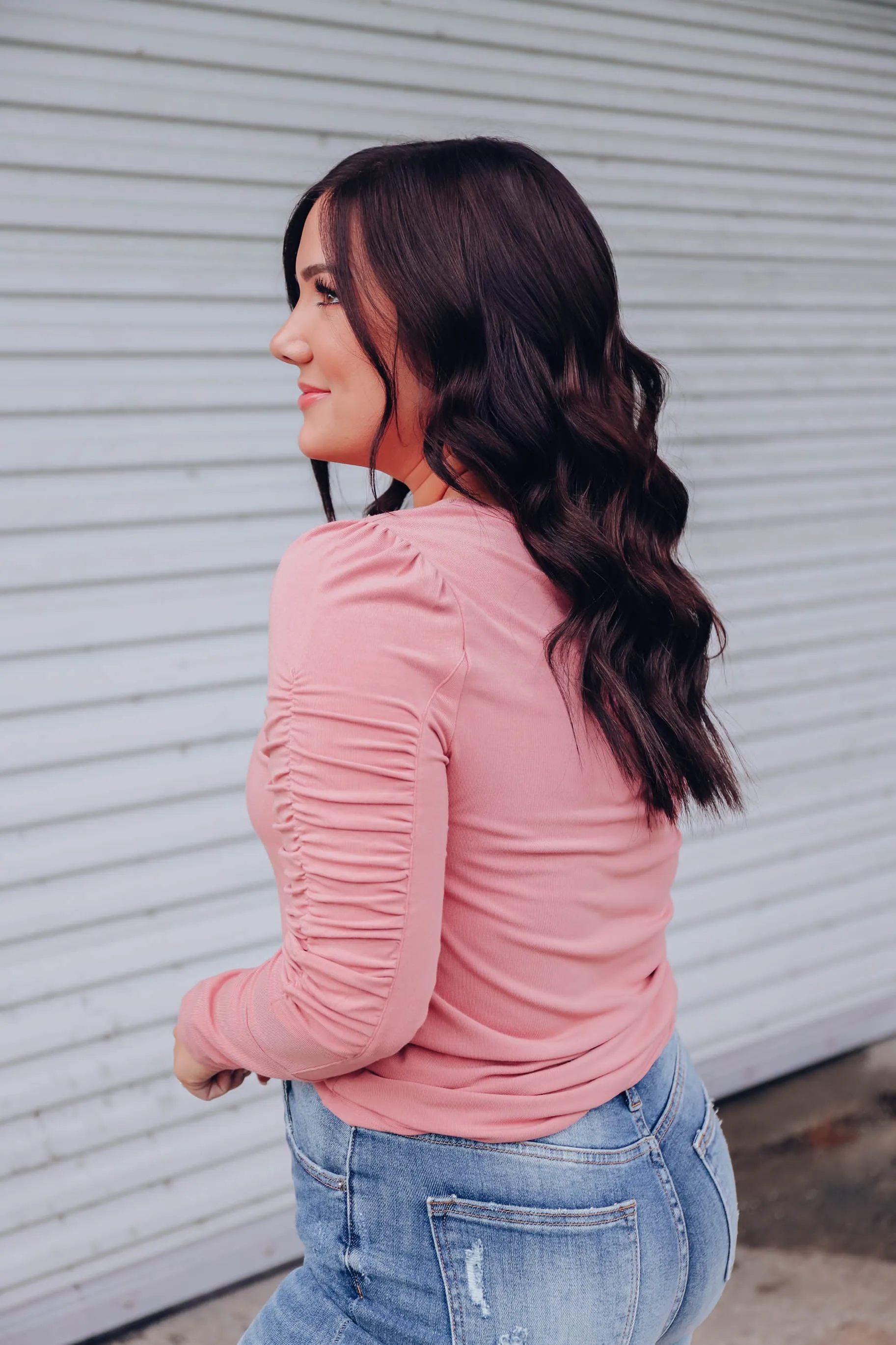 Vintage Rose Ruched Sleeve Top