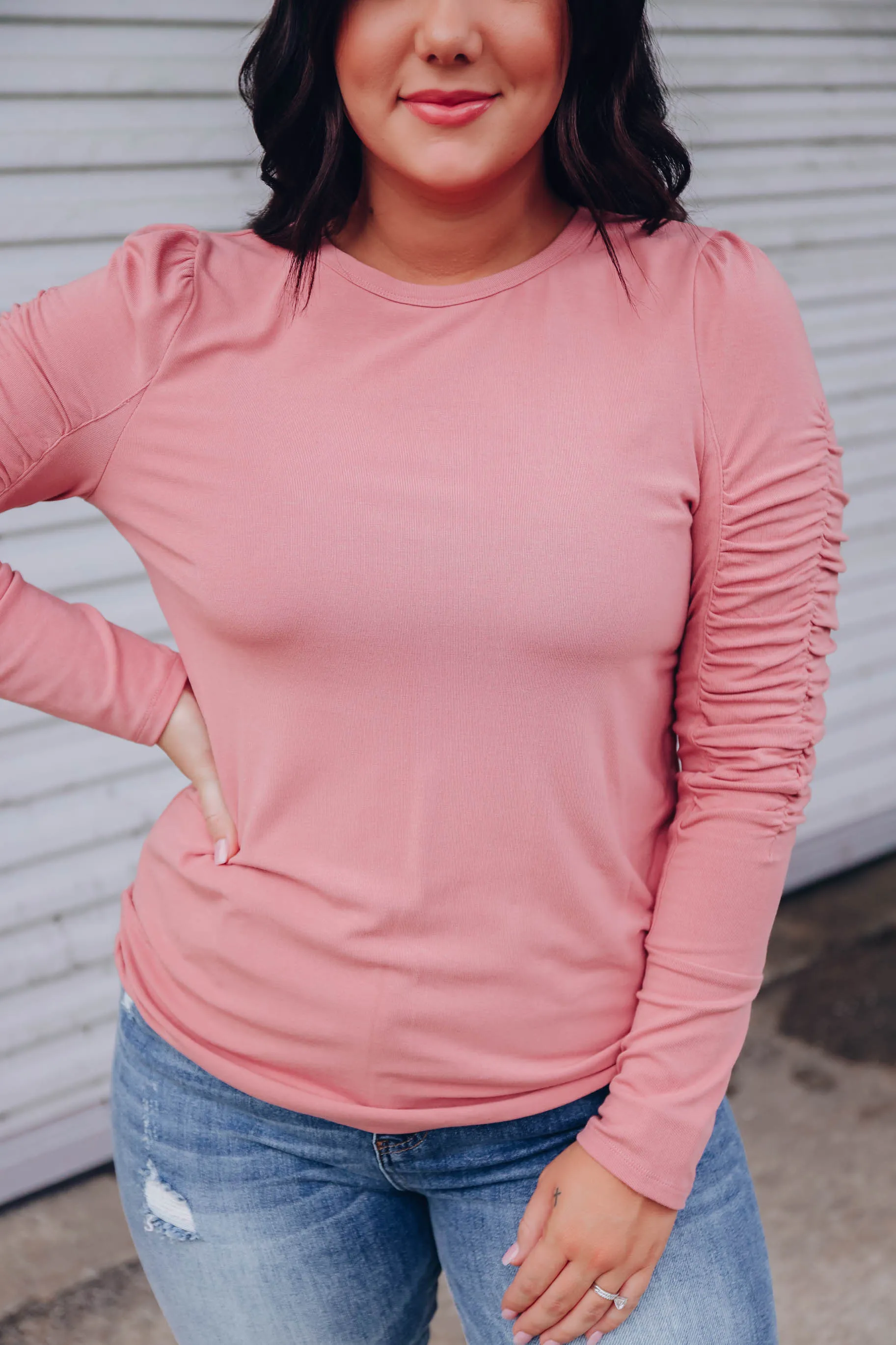 Vintage Rose Ruched Sleeve Top