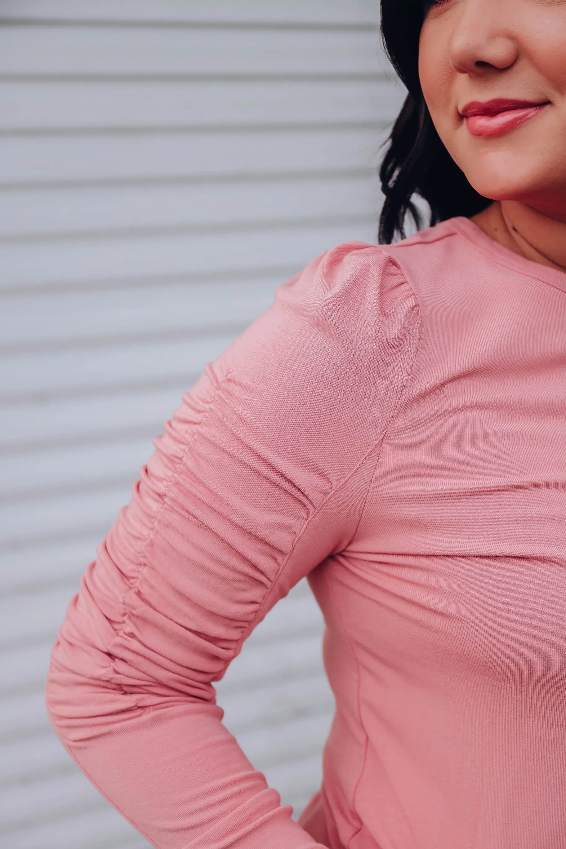Vintage Rose Ruched Sleeve Top