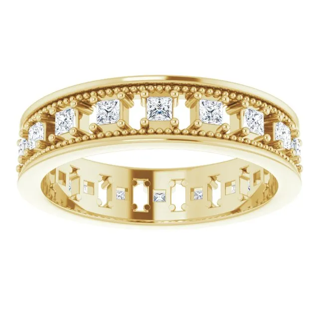 Vintage Style 0.54 ct. Princess Diamond Milgrain Accent Eternity Band