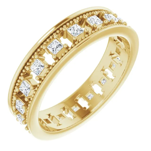 Vintage Style 0.54 ct. Princess Diamond Milgrain Accent Eternity Band