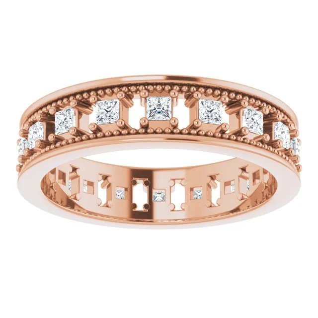 Vintage Style 0.54 ct. Princess Diamond Milgrain Accent Eternity Band