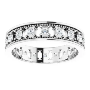 Vintage Style 0.54 ct. Princess Diamond Milgrain Accent Eternity Band