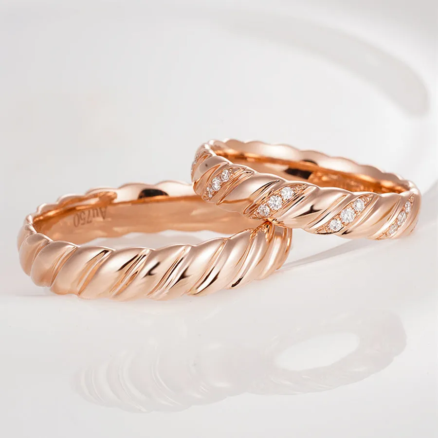 Wave Twist Diamond Couple Wedding Rings