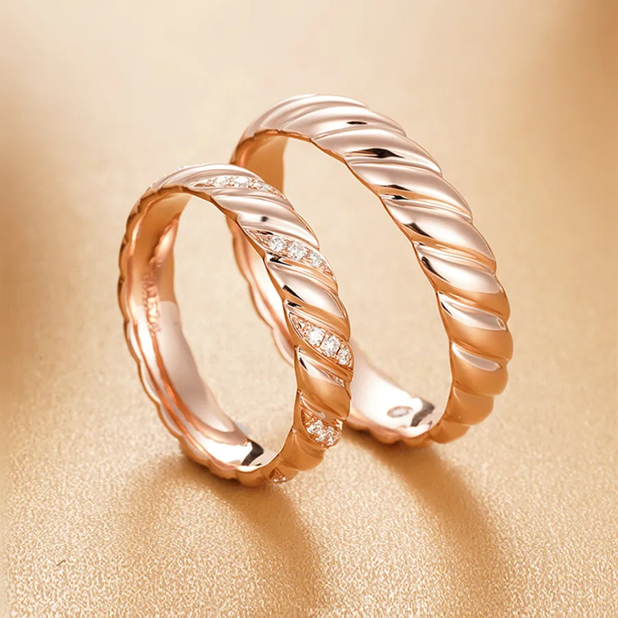Wave Twist Diamond Couple Wedding Rings