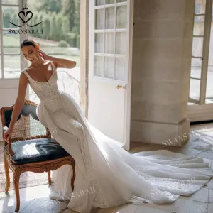 Wedding Dress Appliques Detachable Train Princess Bride Gown