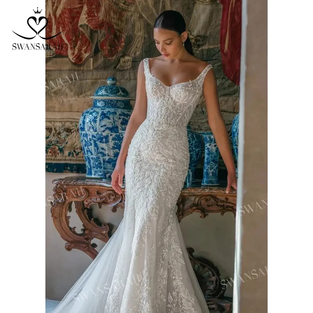 Wedding Dress Appliques Detachable Train Princess Bride Gown