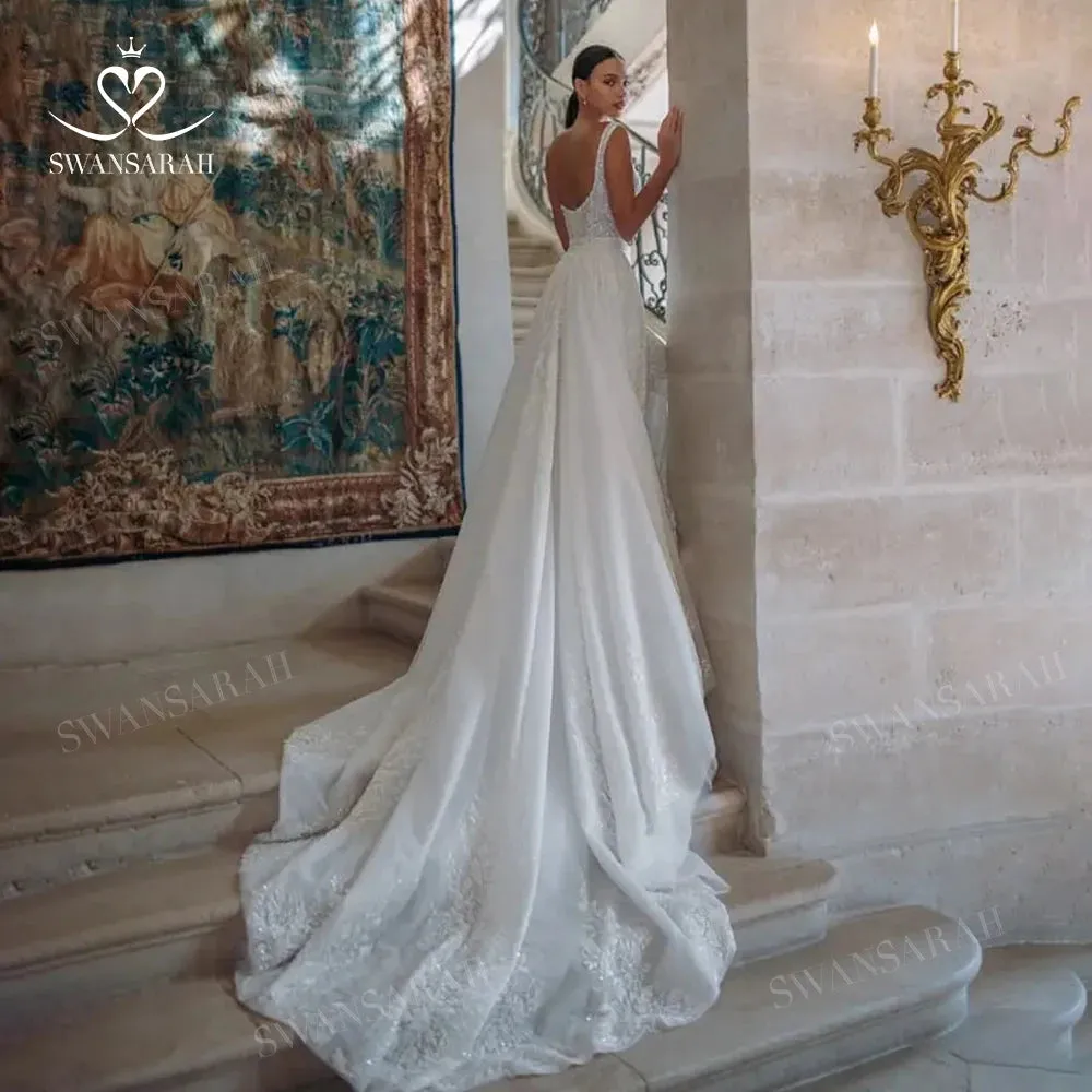 Wedding Dress Appliques Detachable Train Princess Bride Gown