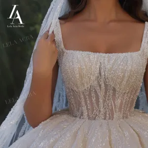 Wedding Dress Gorgeous Square Collar Beading Ball Gown Princess Bride