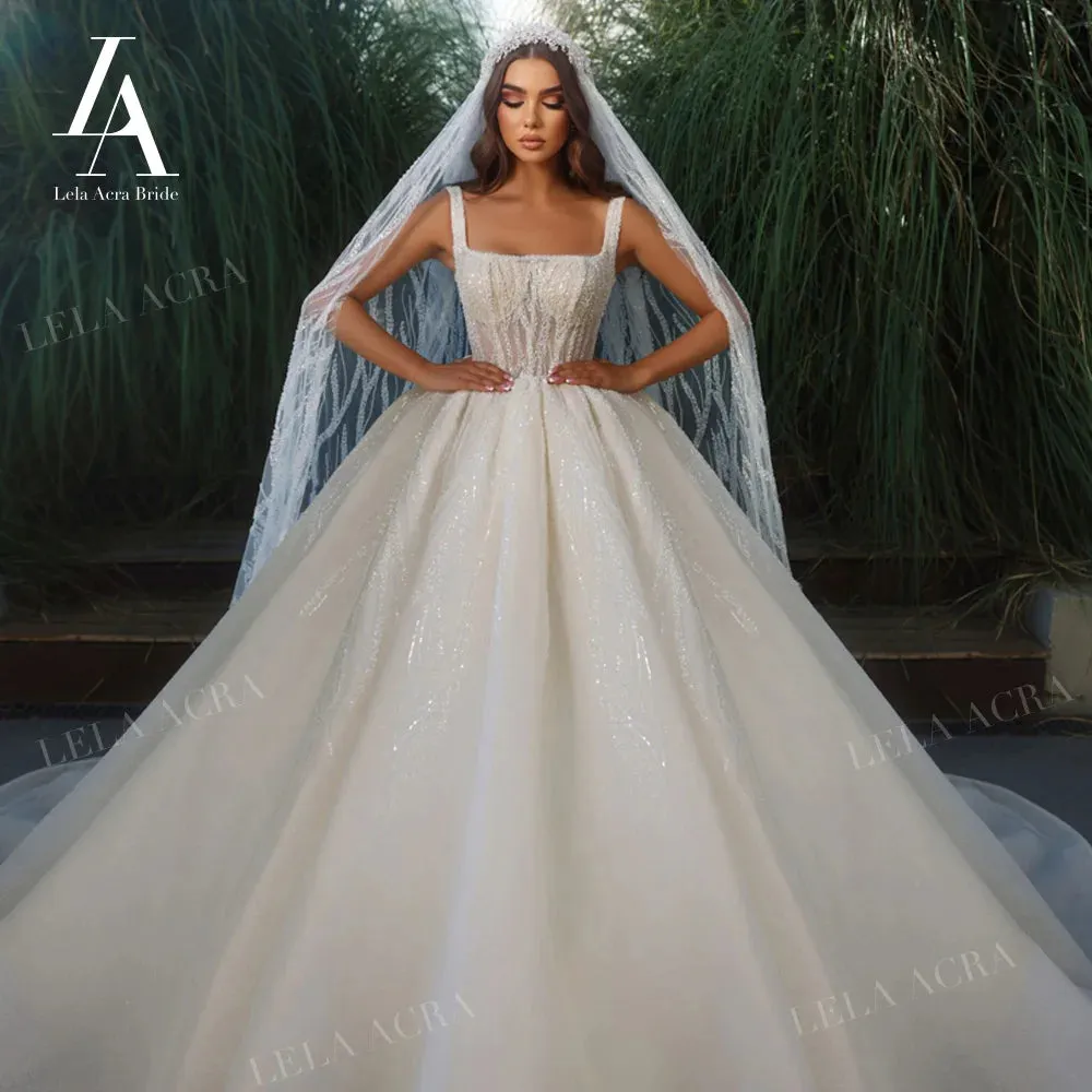 Wedding Dress Gorgeous Square Collar Beading Ball Gown Princess Bride
