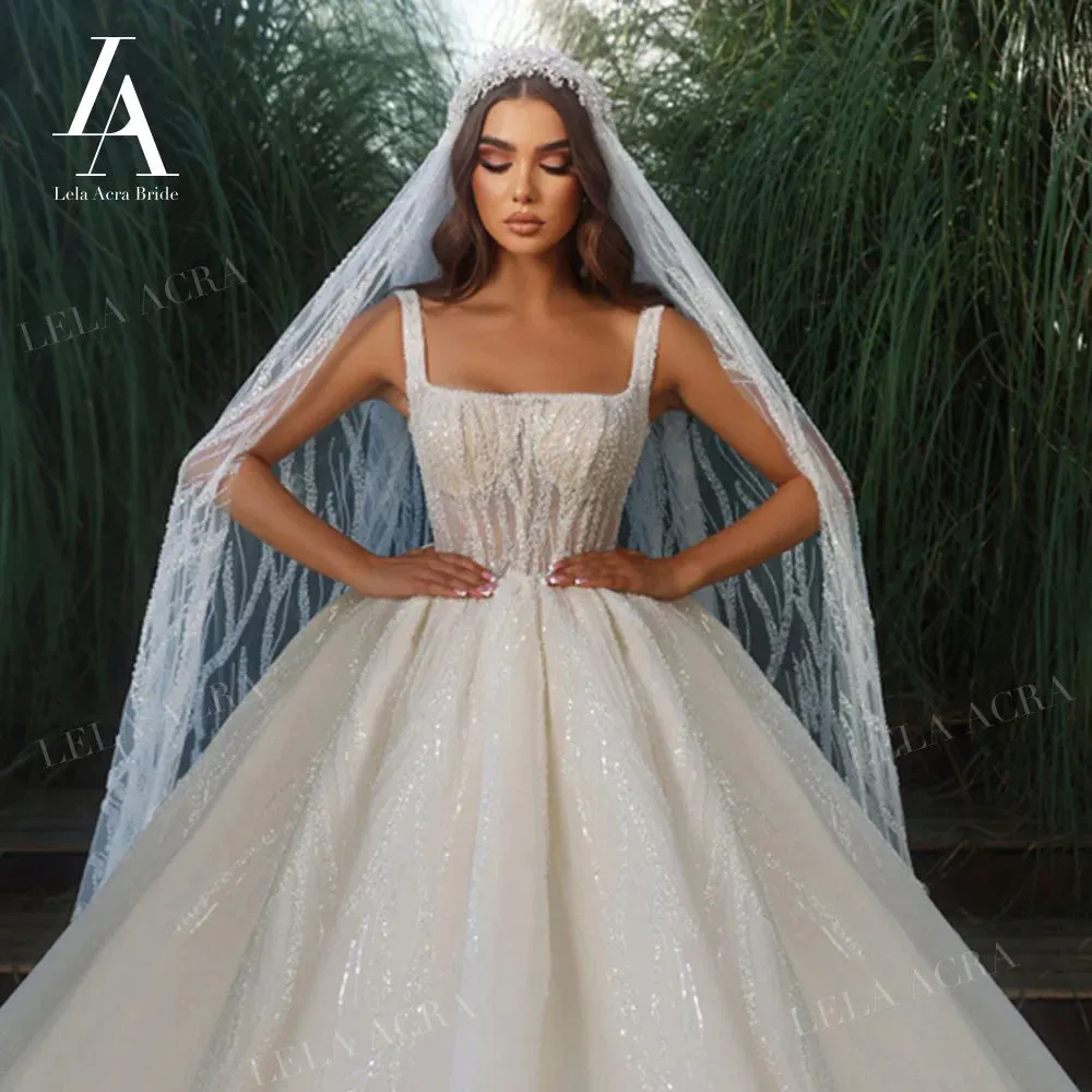Wedding Dress Gorgeous Square Collar Beading Ball Gown Princess Bride
