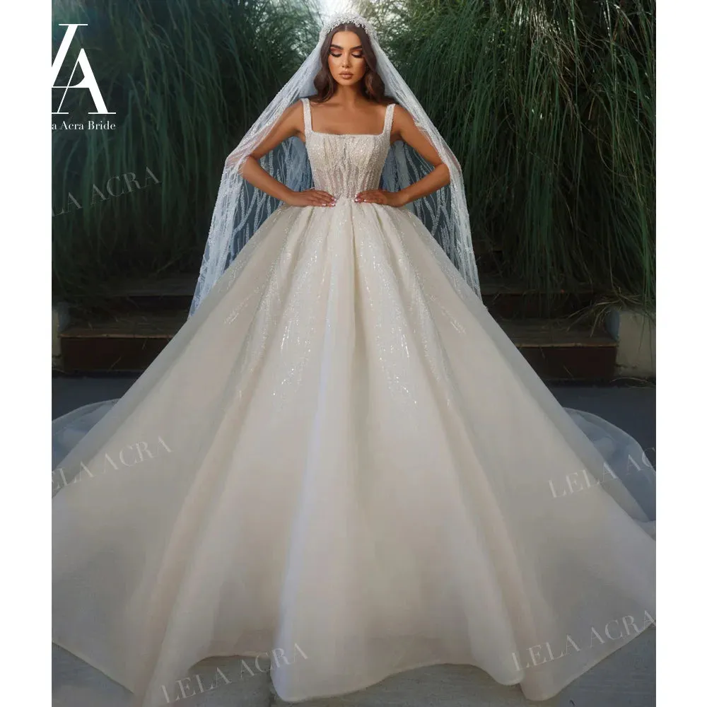 Wedding Dress Gorgeous Square Collar Beading Ball Gown Princess Bride
