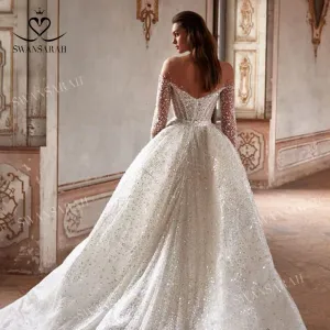 Wedding Dress Long Sleeve Beading Chapel Train Princess Bride