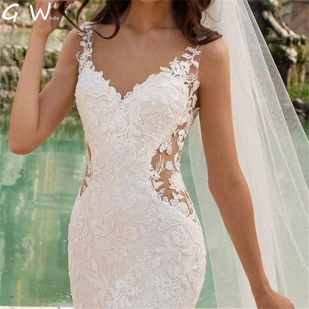 Wedding Dress Mermaid Backless Bridal Robes Appliques Court Train Bride Dresses
