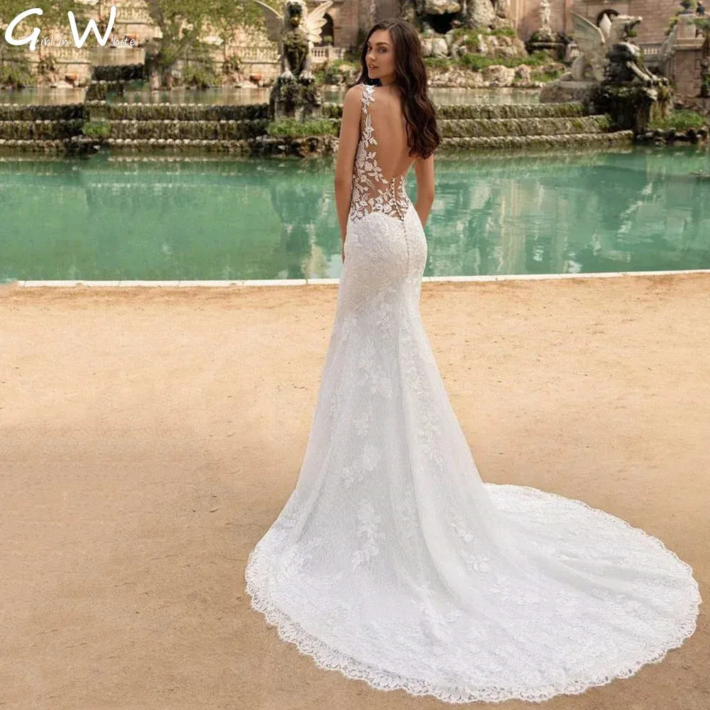 Wedding Dress Mermaid Backless Bridal Robes Appliques Court Train Bride Dresses