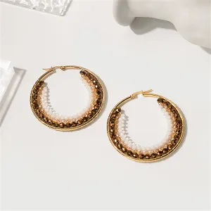 White & Champagne Layered Beaded Hoop Earrings