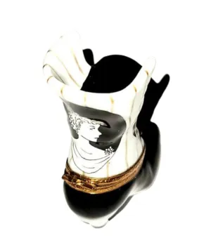 White Black Striped Victorian Boot
