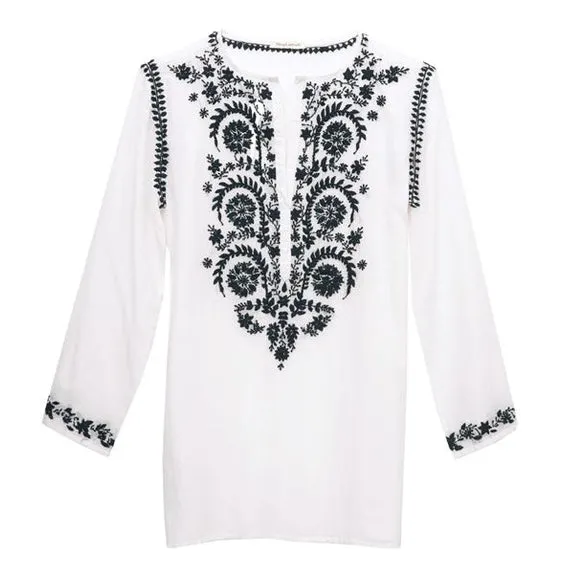 White Cotton Indian Embroidered Tunic