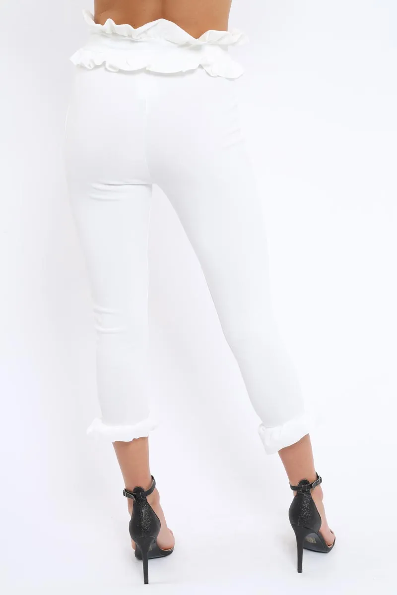 White Frill Hem Trousers - Paisley