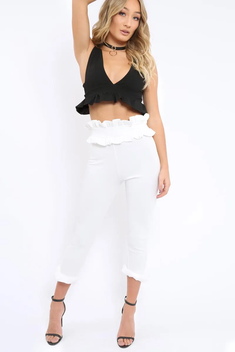 White Frill Hem Trousers - Paisley