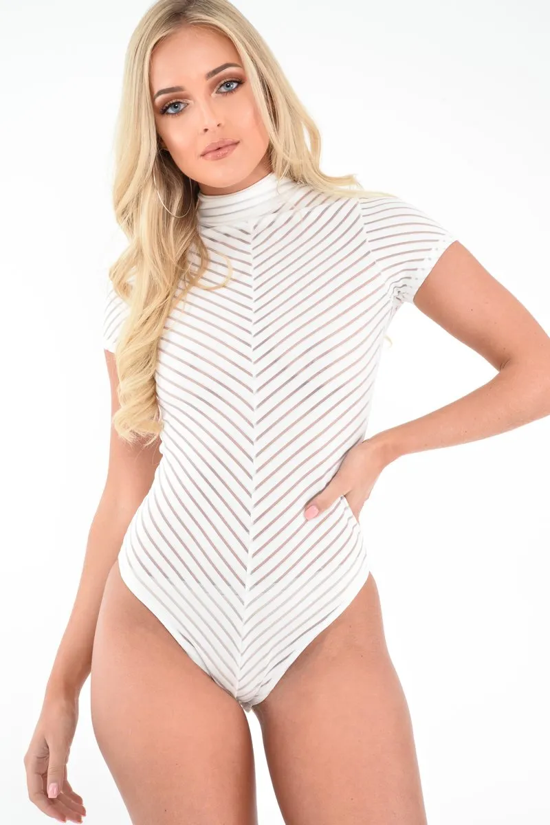 White High Neck Mesh Bodysuit - Inara