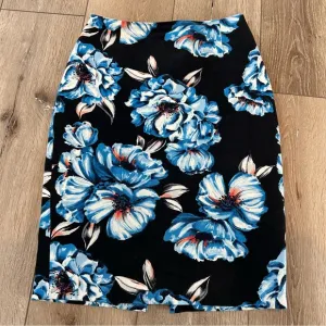 White House Black Market Floral Black and Blue Women's Pencil Skirt Tropical 00P