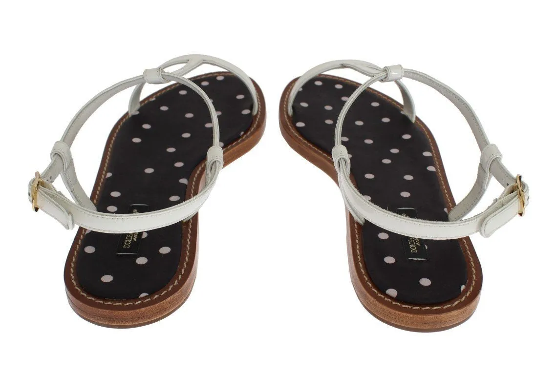 White Leather Ankle Strap Sandals