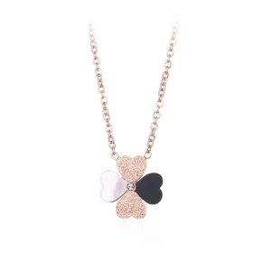 White Shell & Cubic Zirconia 18K Rose Gold-Plated Clover Pendant Necklace
