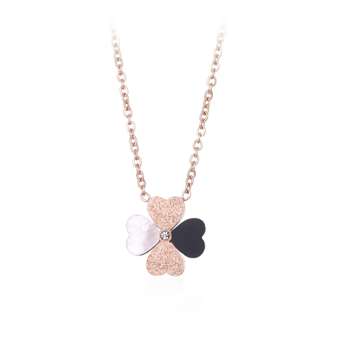 White Shell & Cubic Zirconia 18K Rose Gold-Plated Clover Pendant Necklace