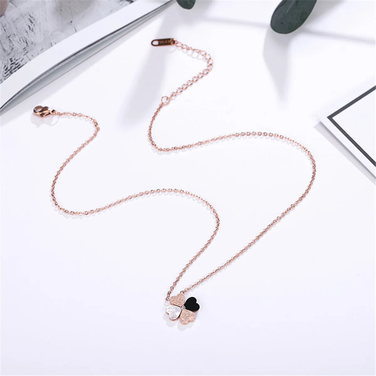 White Shell & Cubic Zirconia 18K Rose Gold-Plated Clover Pendant Necklace