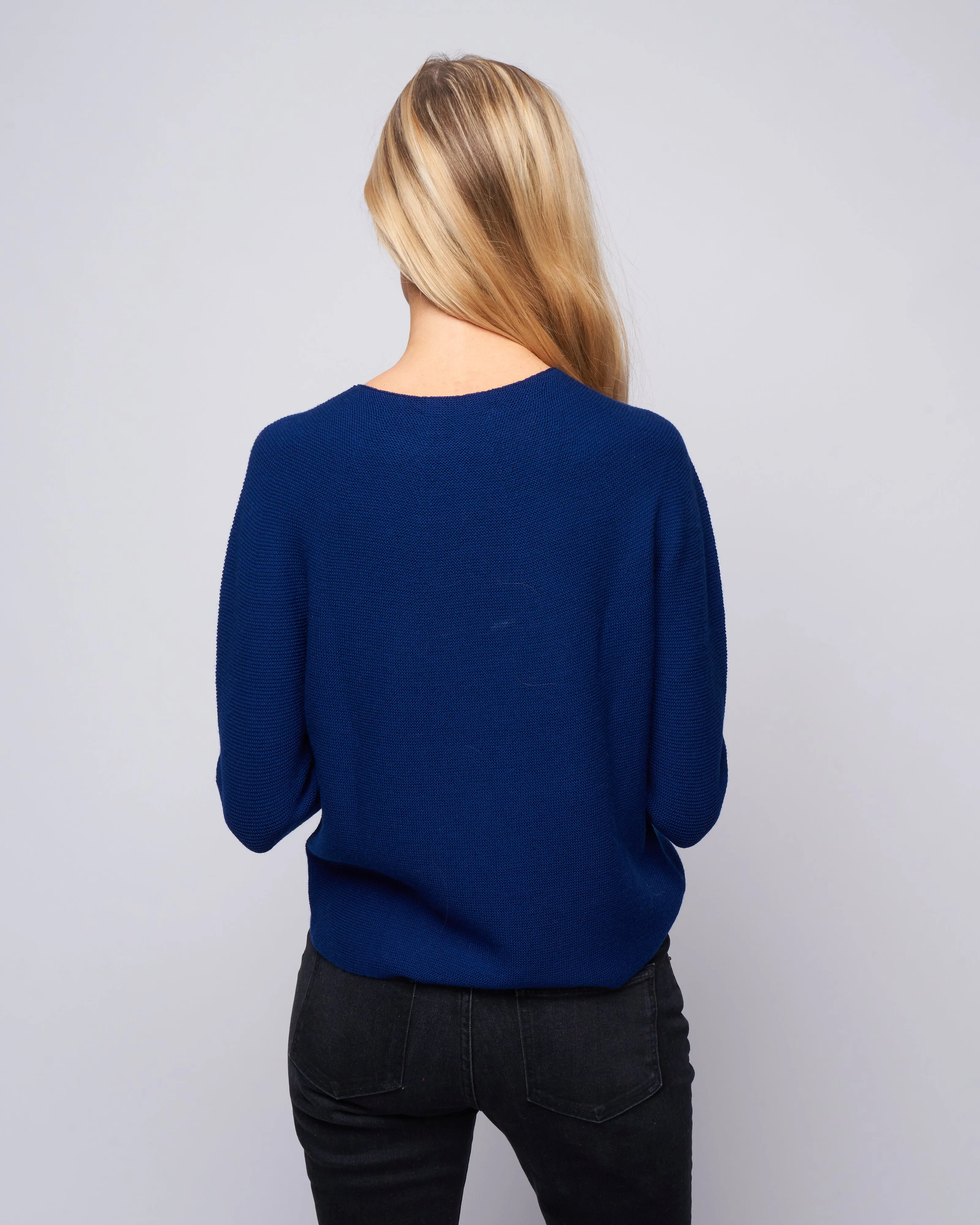 whole garment sweater round neckline - royal navy