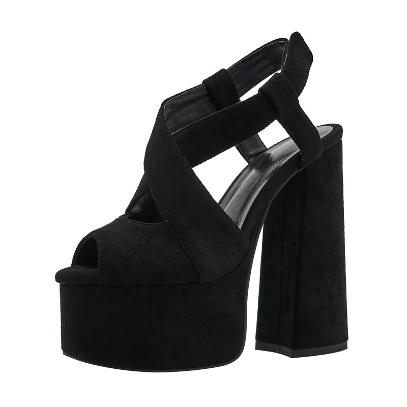 Women 14CM heels Sandals Platform Square Head