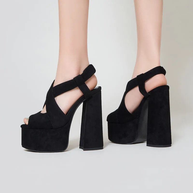 Women 14CM heels Sandals Platform Square Head