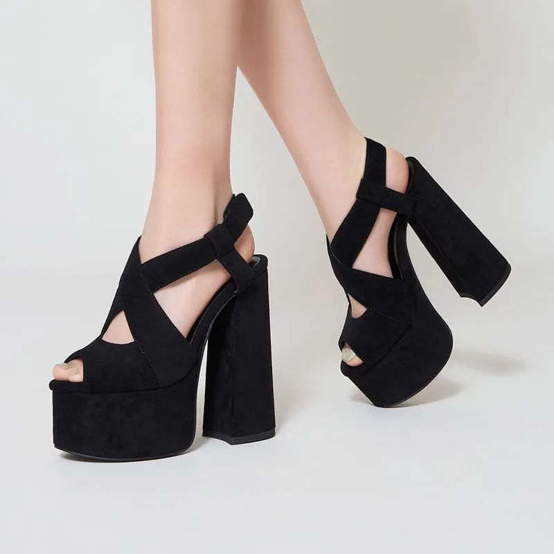 Women 14CM heels Sandals Platform Square Head