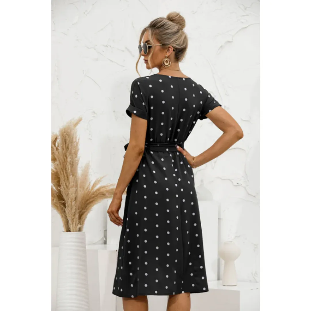 Women's Black Summer Polka Dot Dress | Midi