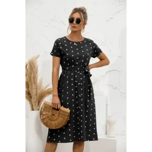 Women's Black Summer Polka Dot Dress | Midi