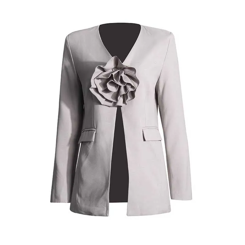 Women's Elegant 3D Flower Blazer Rose Embellished Wedding Coat
