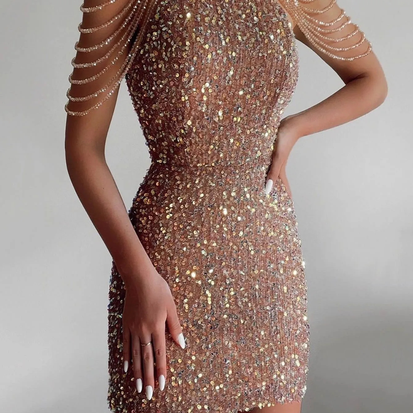 Women's Elegant Off Shoulder Bodycon Sequin Dress