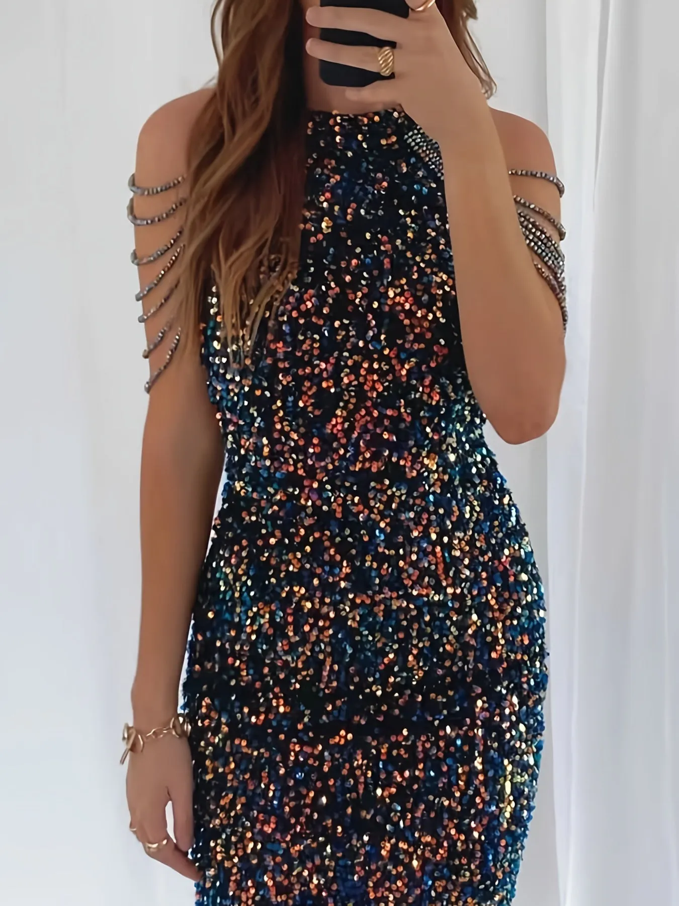 Women's Elegant Off Shoulder Bodycon Sequin Dress