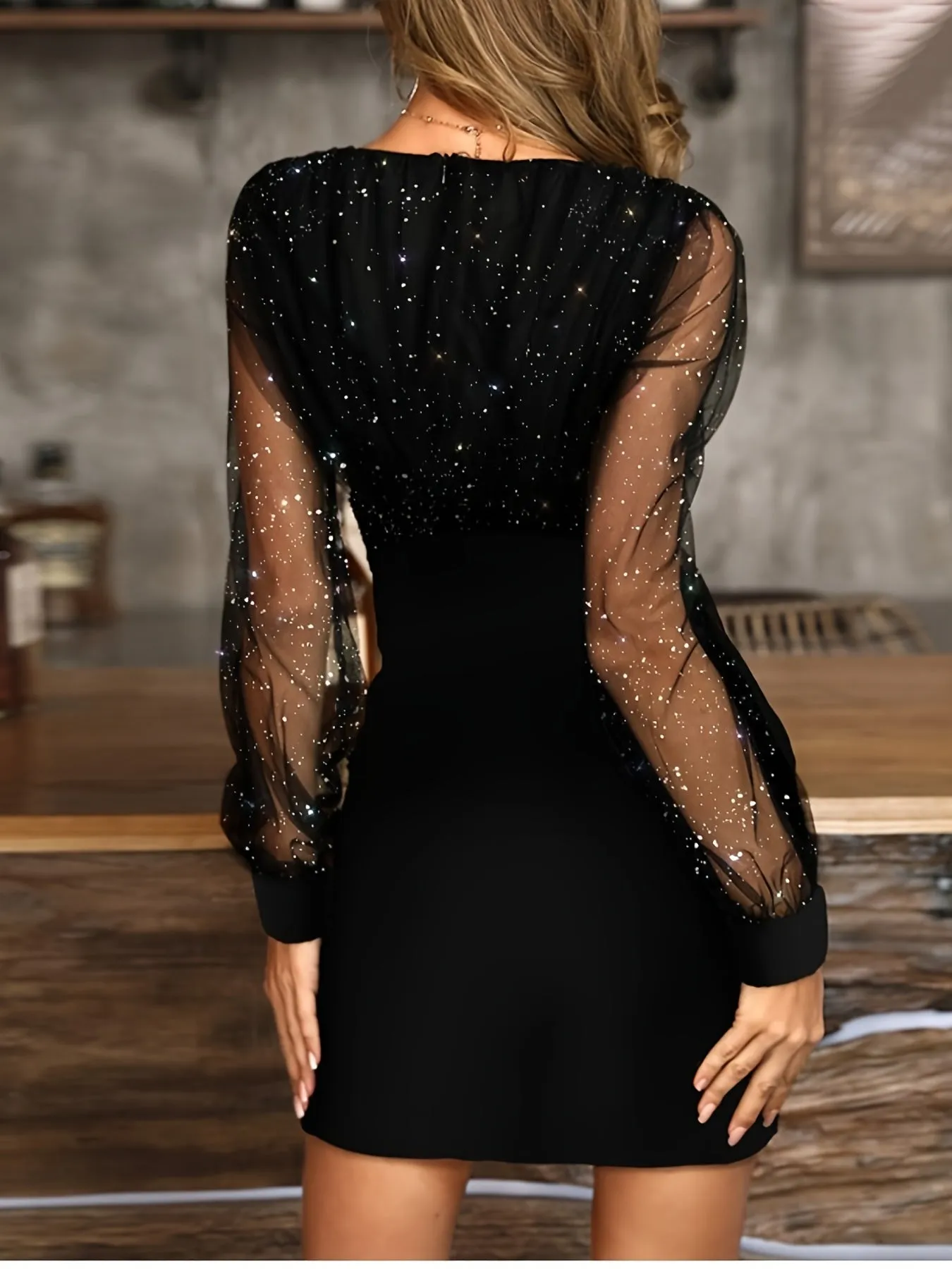 Women's Elegant Skinny Semi Sheer Mesh Dress