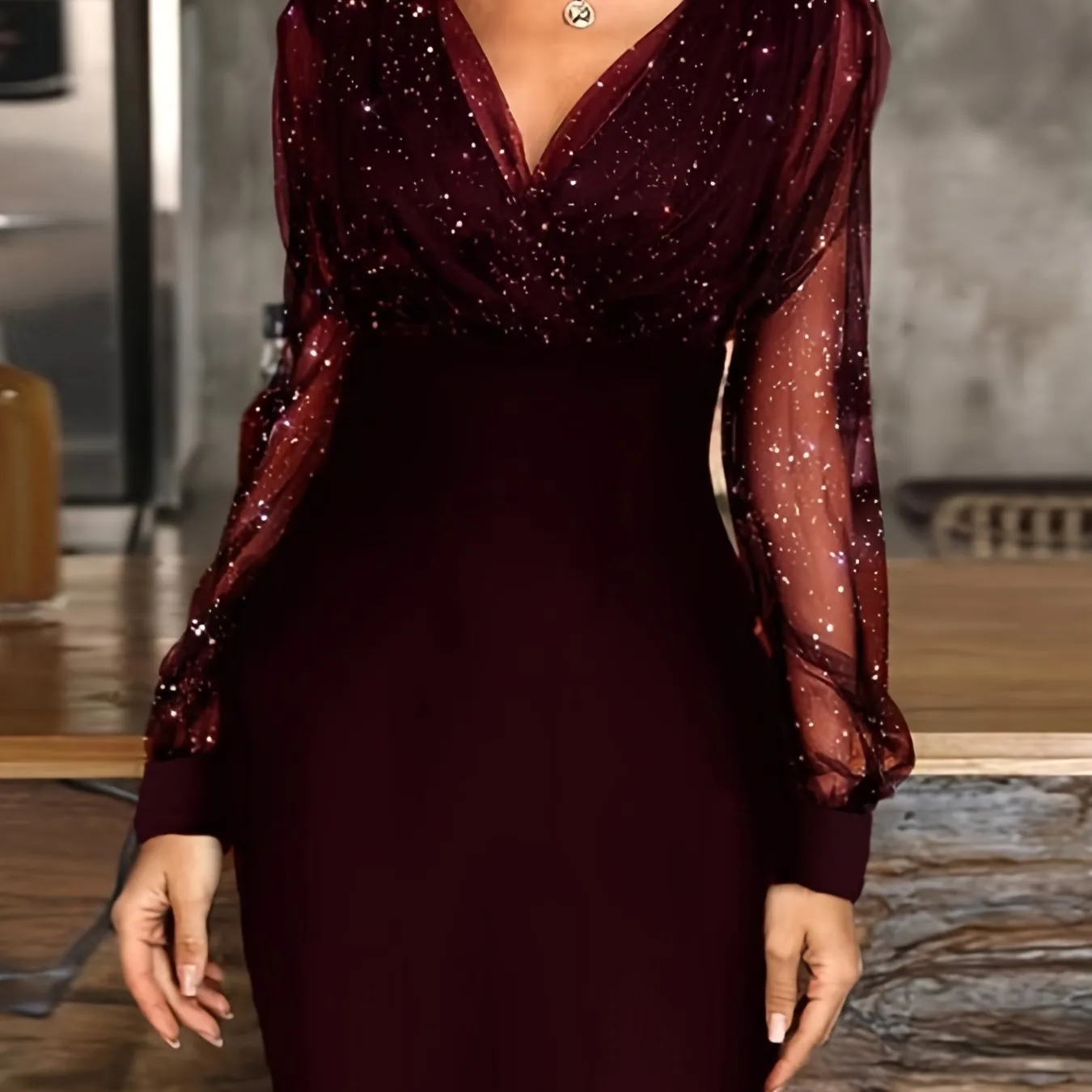 Women's Elegant Skinny Semi Sheer Mesh Dress