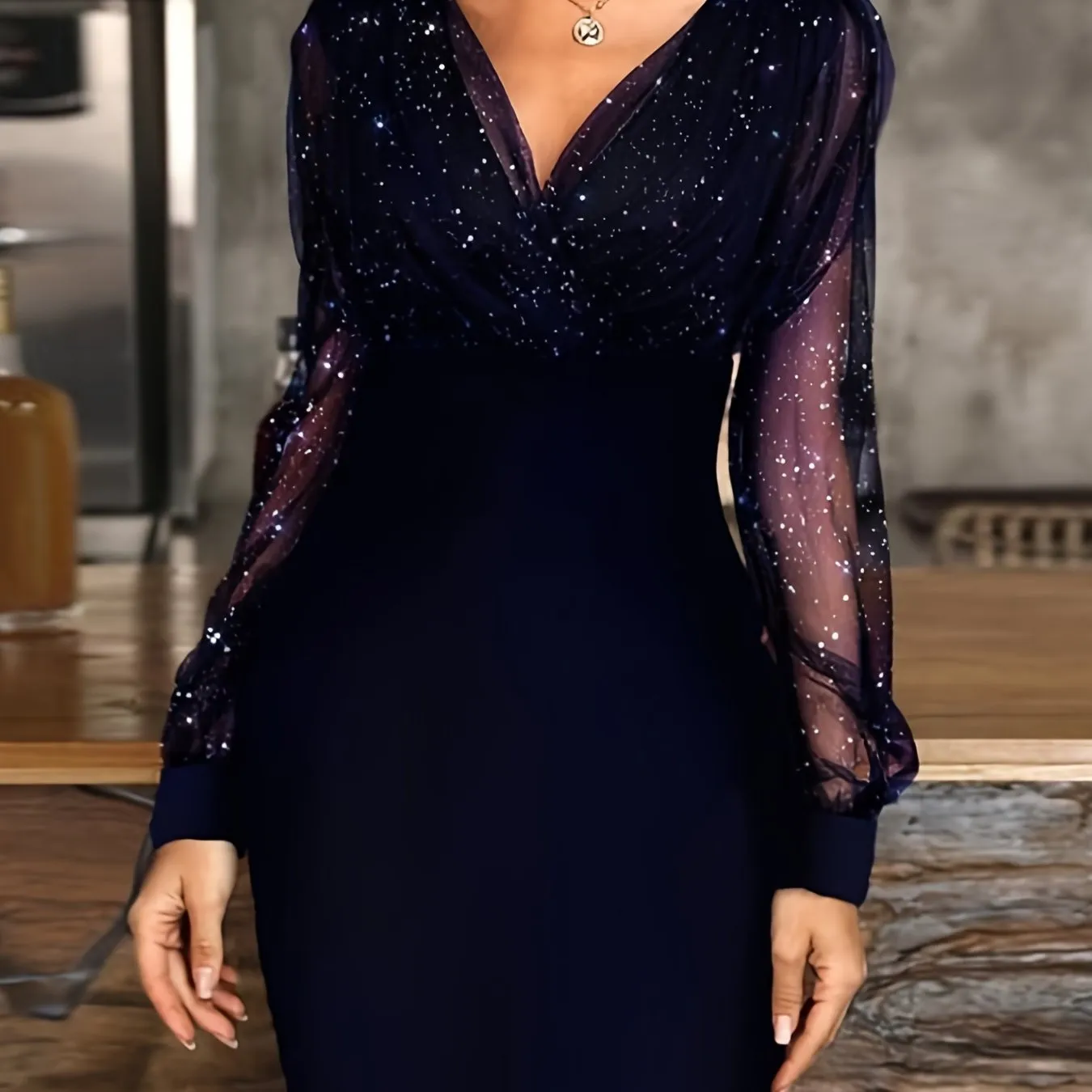 Women's Elegant Skinny Semi Sheer Mesh Dress
